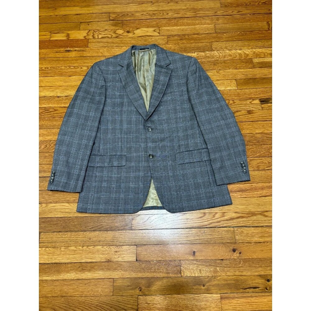 Ibiza Mens Blazer Jacket Size 42R Gray Plaid 100% Wool 2 Button Sport Coat
